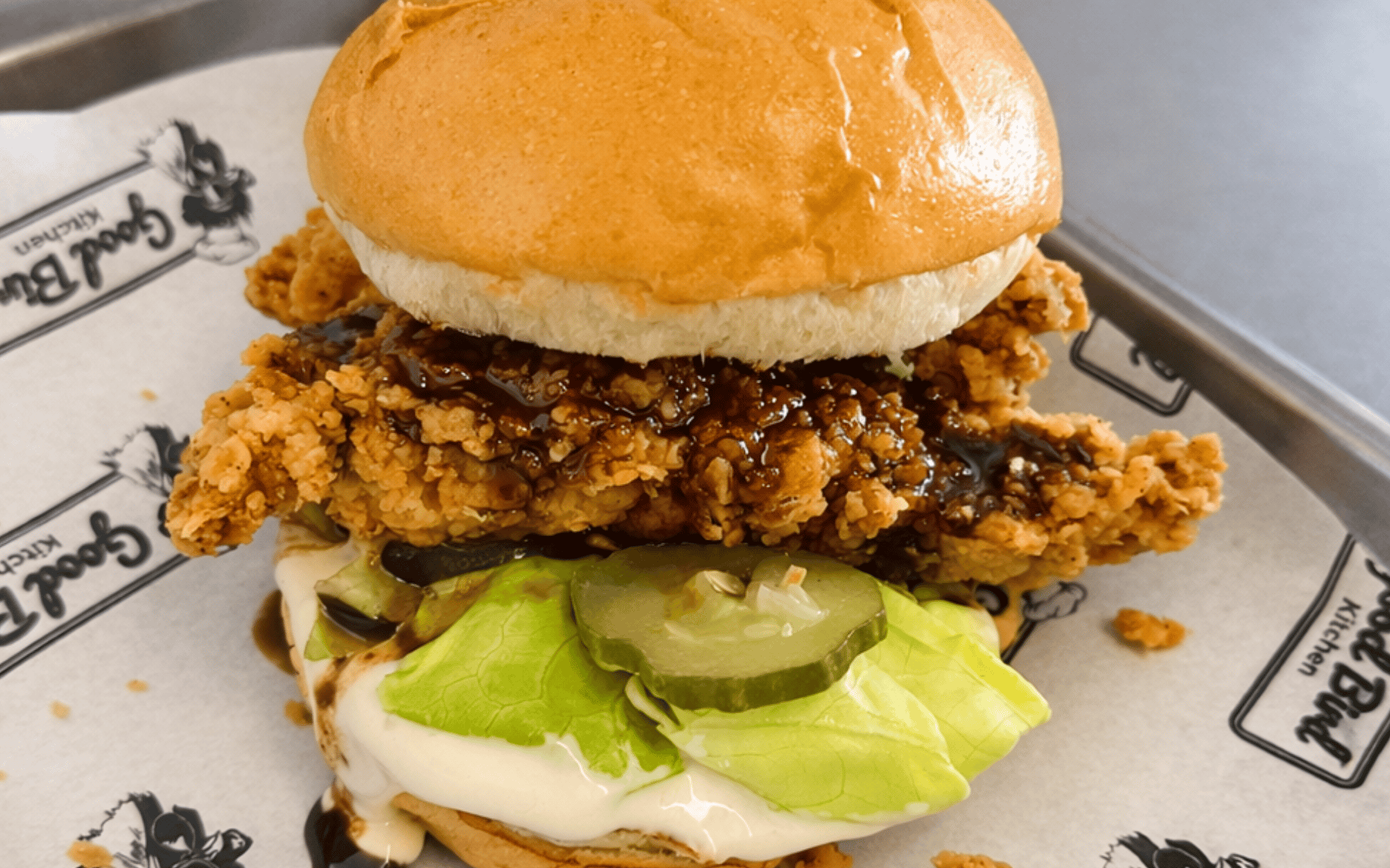 Good Bird Kitchen burger with crispy chicken and pickles in Gordon’s Bay