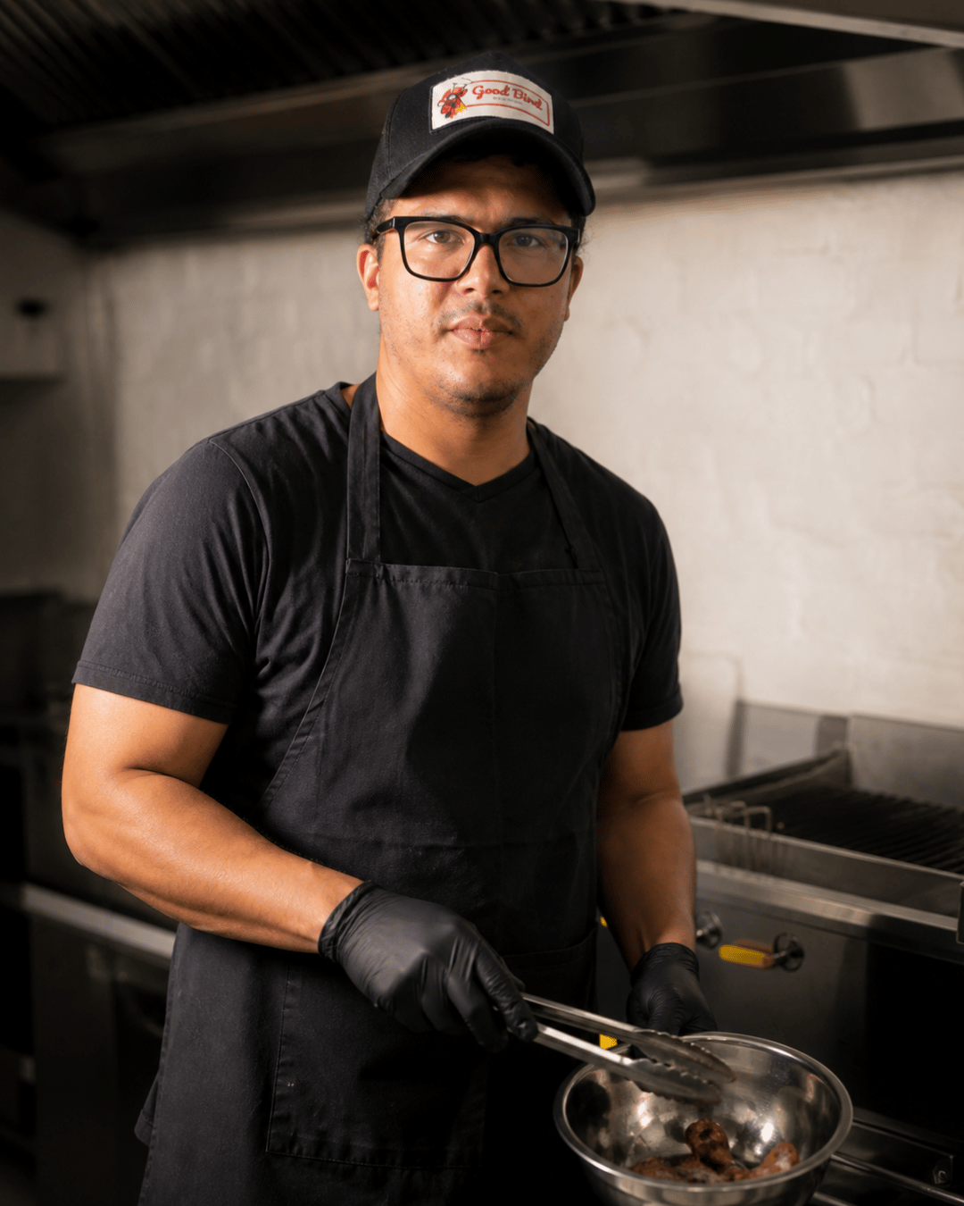 Michael Daniels, founder and chef of Good Bird Kitchen, in the kitchen
