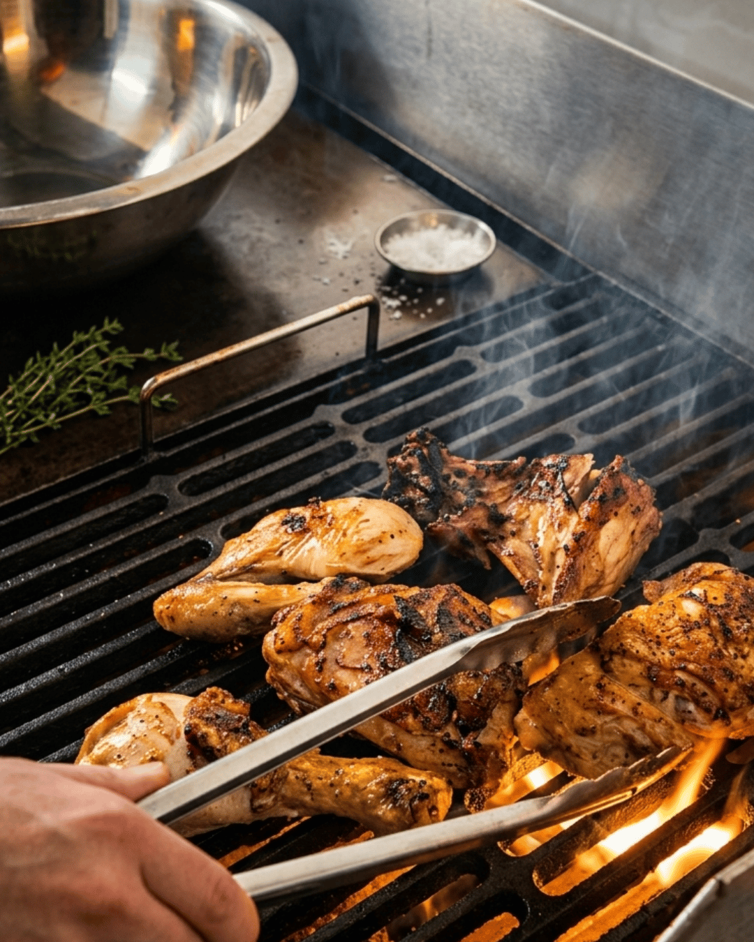 Michael Daniels grilling free-range chicken at Good Bird Kitchen